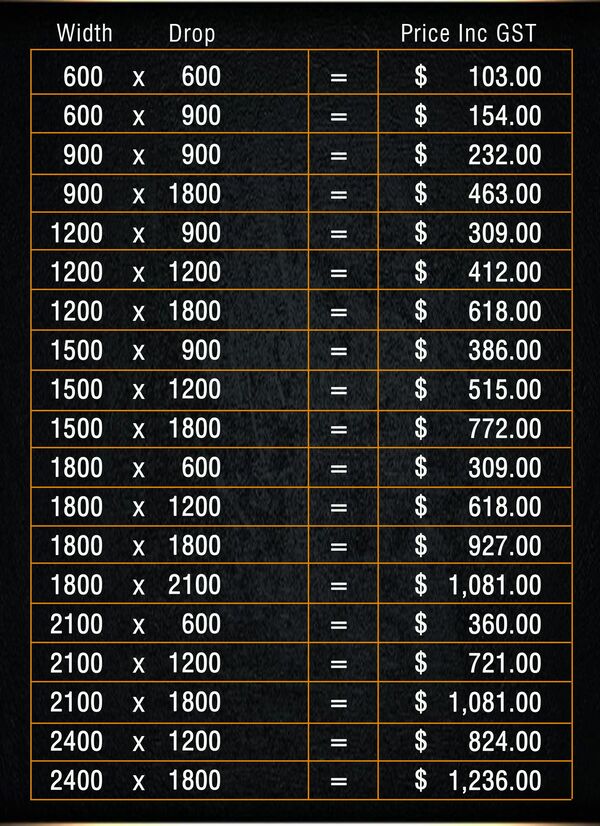 Shutters Gold Coast Price List